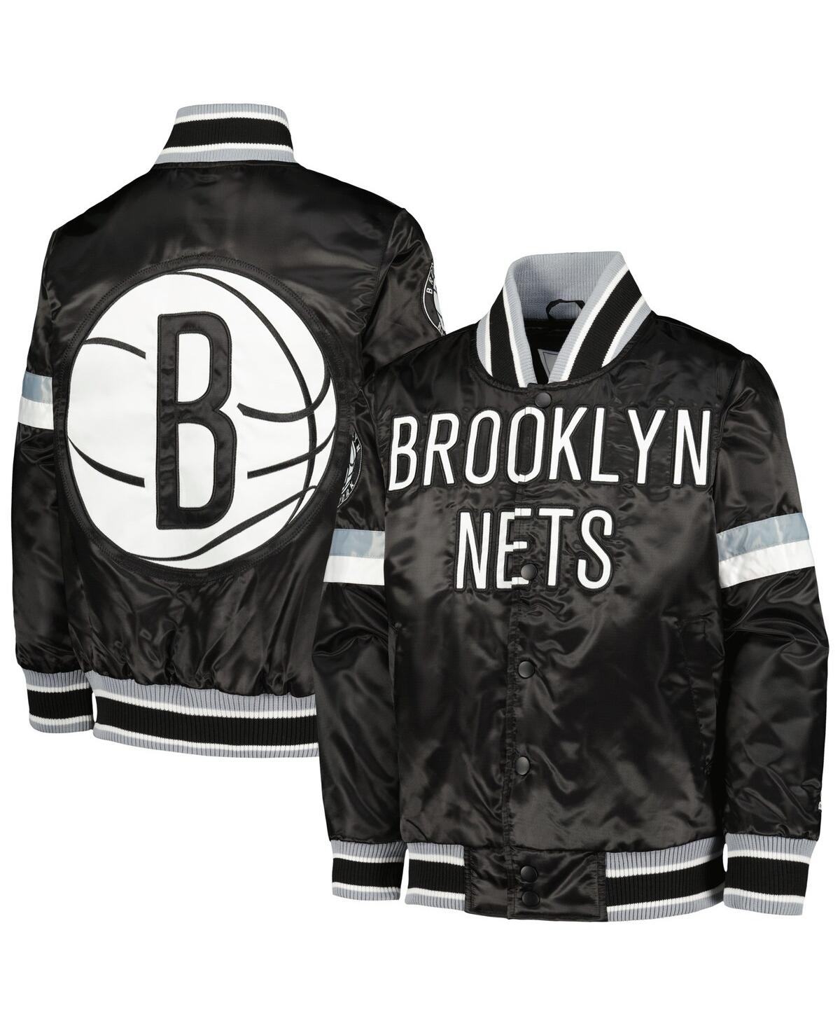 Shop Starter Big Boys  Black Brooklyn Nets Home Game Varsity Satin Full-snap Jacket