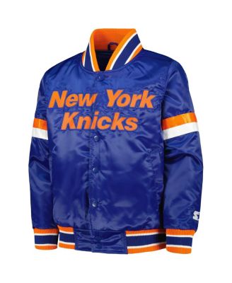 Starter Big Boys Blue New York Knicks Home Game Varsity Satin Full-Snap Jacket