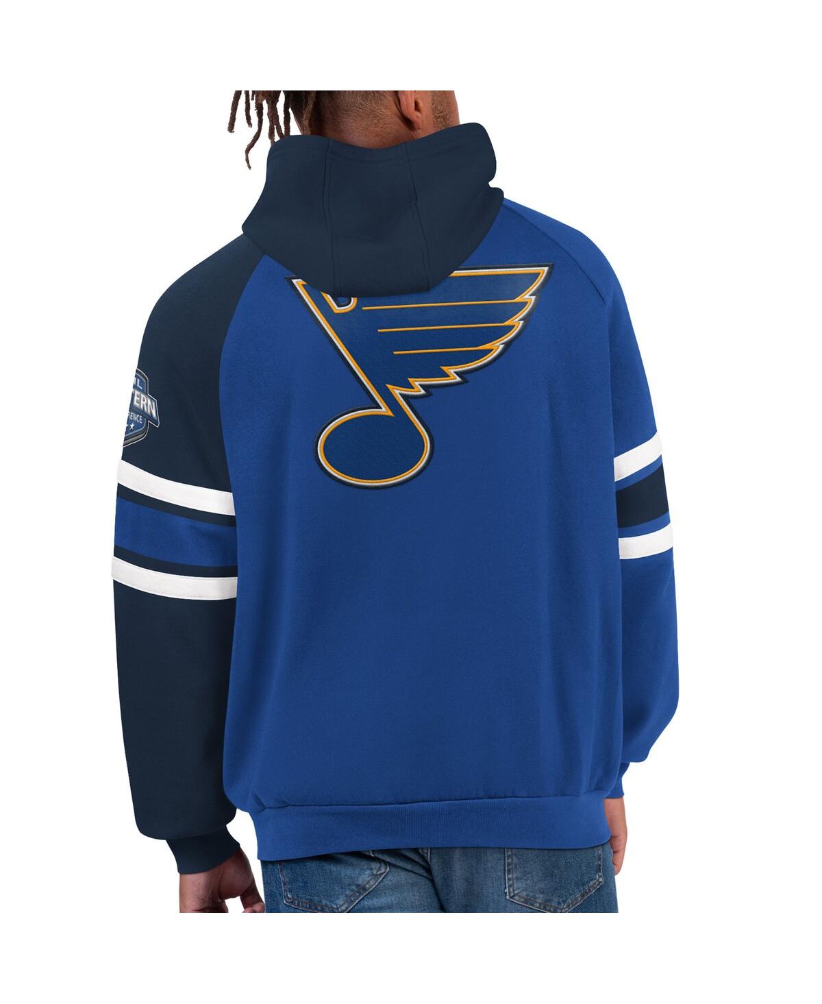 Starter Men's  Blue, Navy St. Louis Blues Gauntlet Raglan Pullover Hoodie In Blue,navy