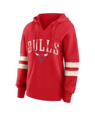 Women's Red Distressed Chicago Bulls Bold Move Dolman V-Neck Pullover Hoodie