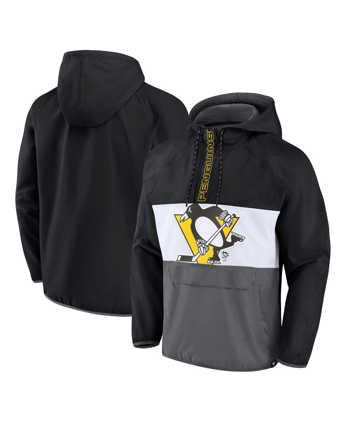 Shop Fanatics Men's  Black Pittsburgh Penguins Flagrant Foul Anorak Raglan Half-zip Hoodie Jacket