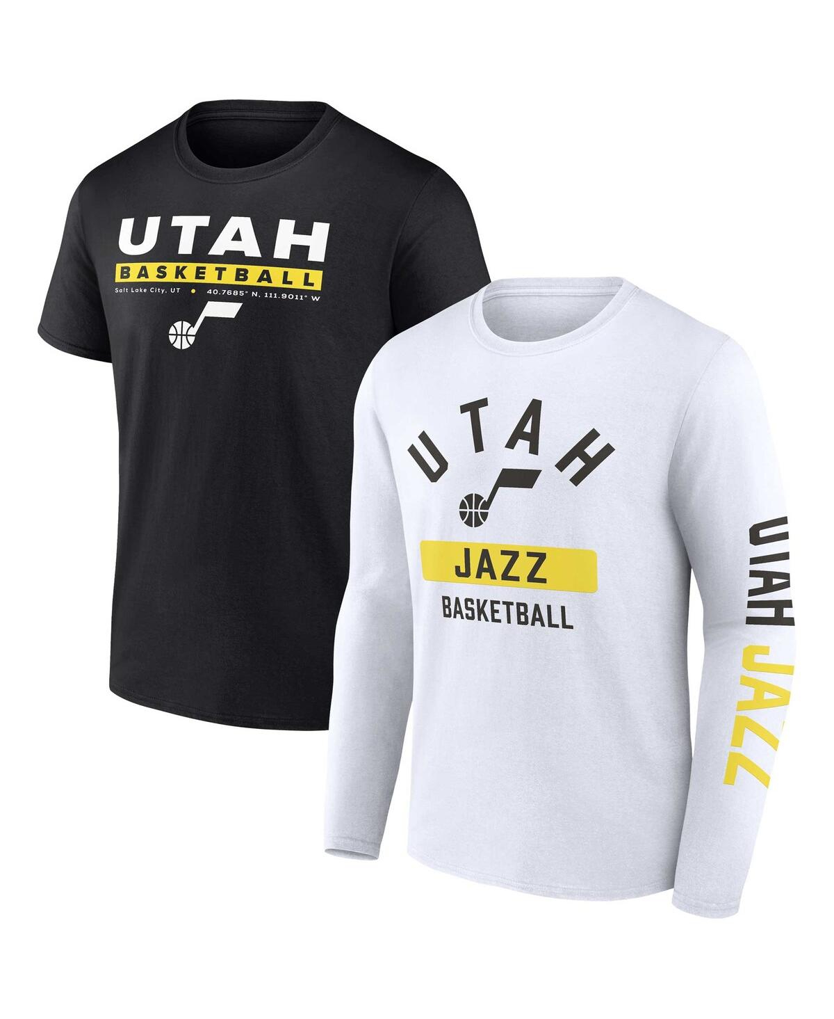 Fanatics Men's  Black, White Utah Jazz Two-pack Just Net T-shirt Combo Set In Black,white