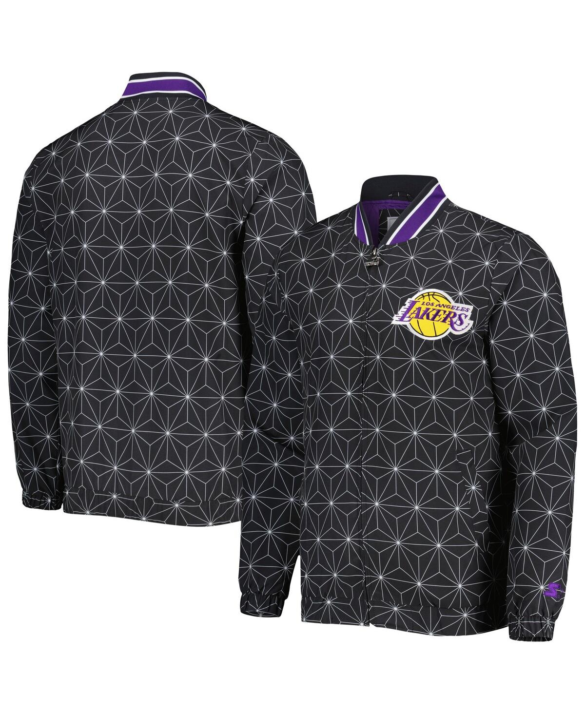Starter Black Los Angeles Lakers In-field Play Fashion Satin Full-zip Varsity Jacket In Black