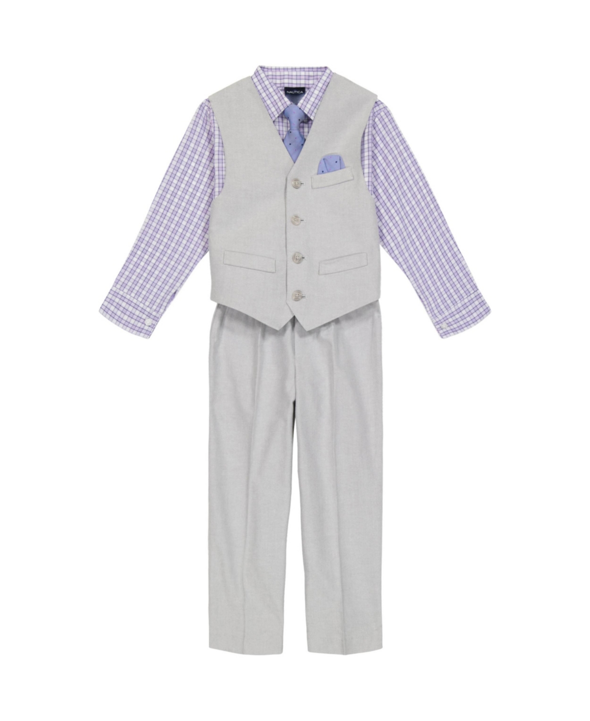 Shop Nautica Toddler Boys Machine Washable Oxford Vest, Shirt, Pant, Necktie And Pocket Square, 5 Piece Set In Gray