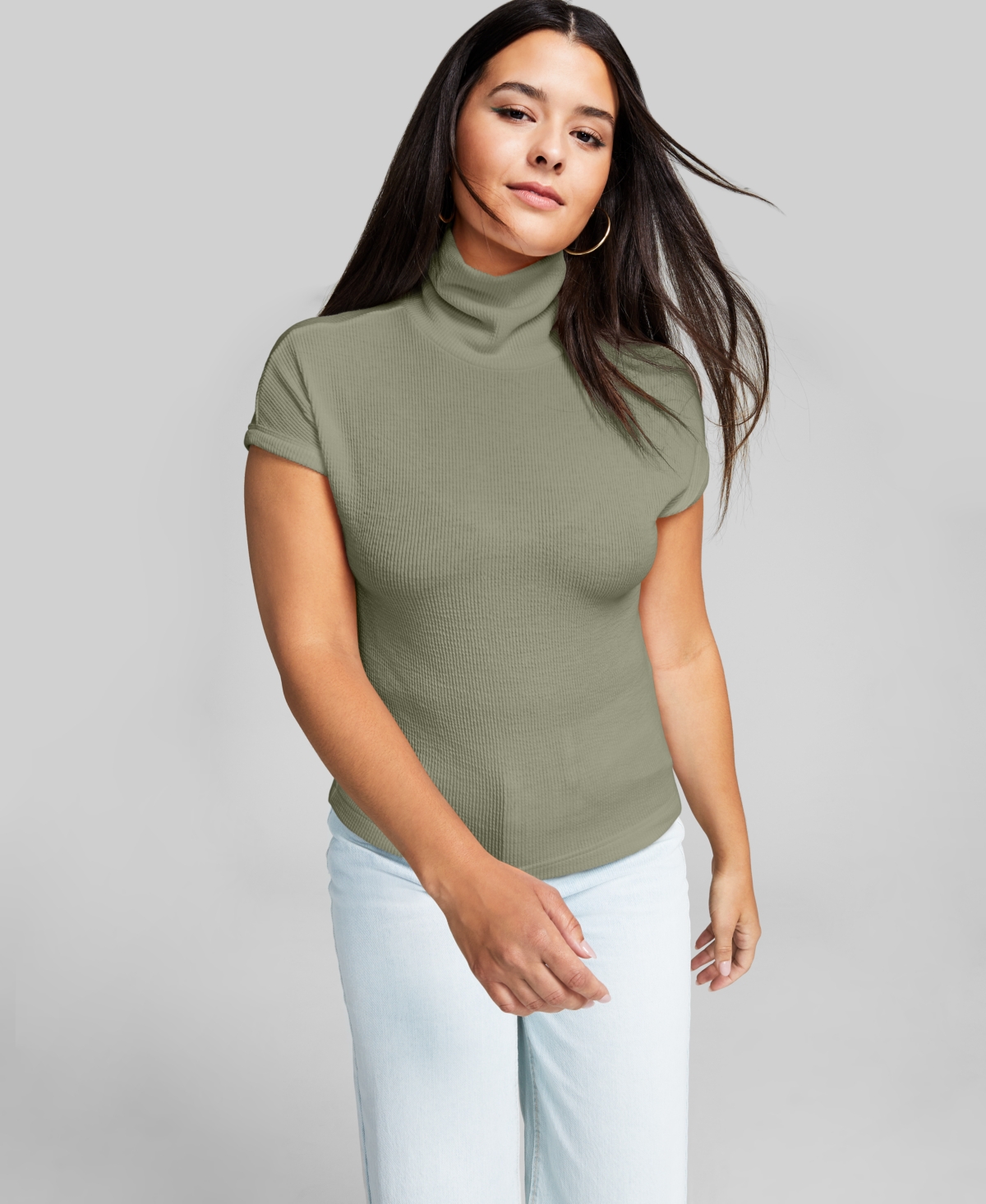 And Now This Women's Ribbed Cap-sleeve Turtleneck Top In Crushed Oregano