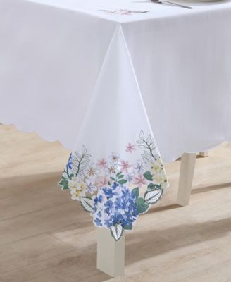 Elrene Spring Hydrangea Bouquet Cutwork Tablecloth, 60" x 120"