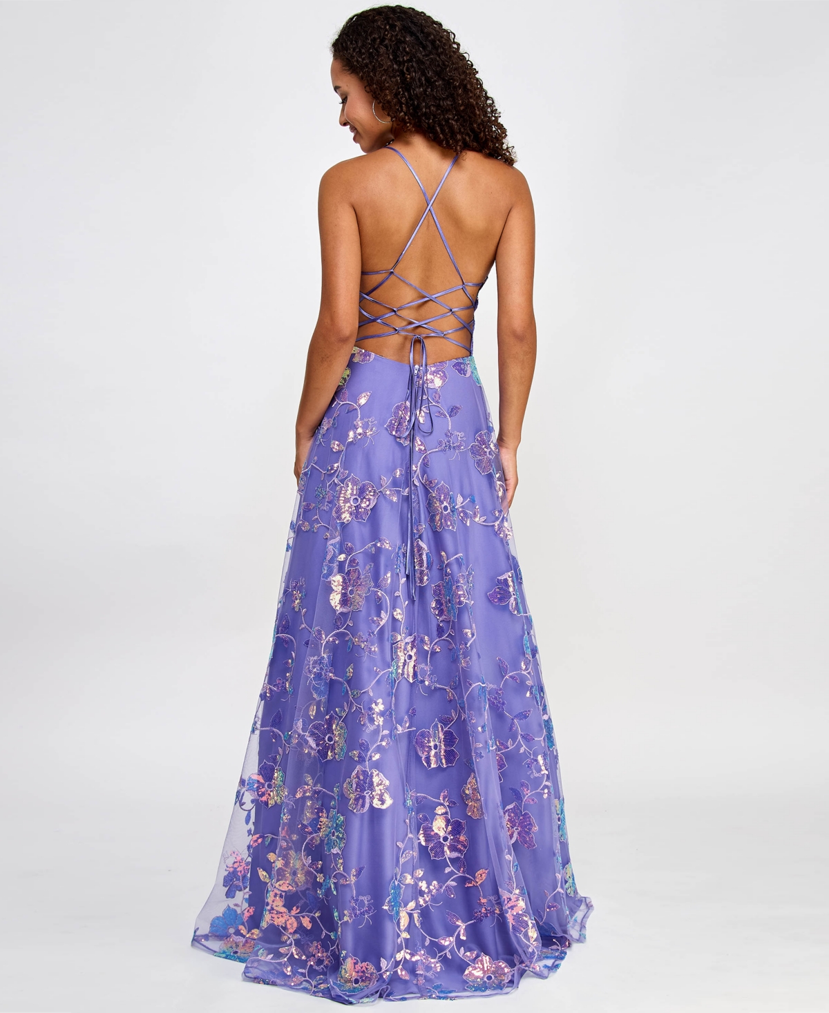 Shop Say Yes Juniors' Embellished Open-back Gown, Created For Macy's In Lavender