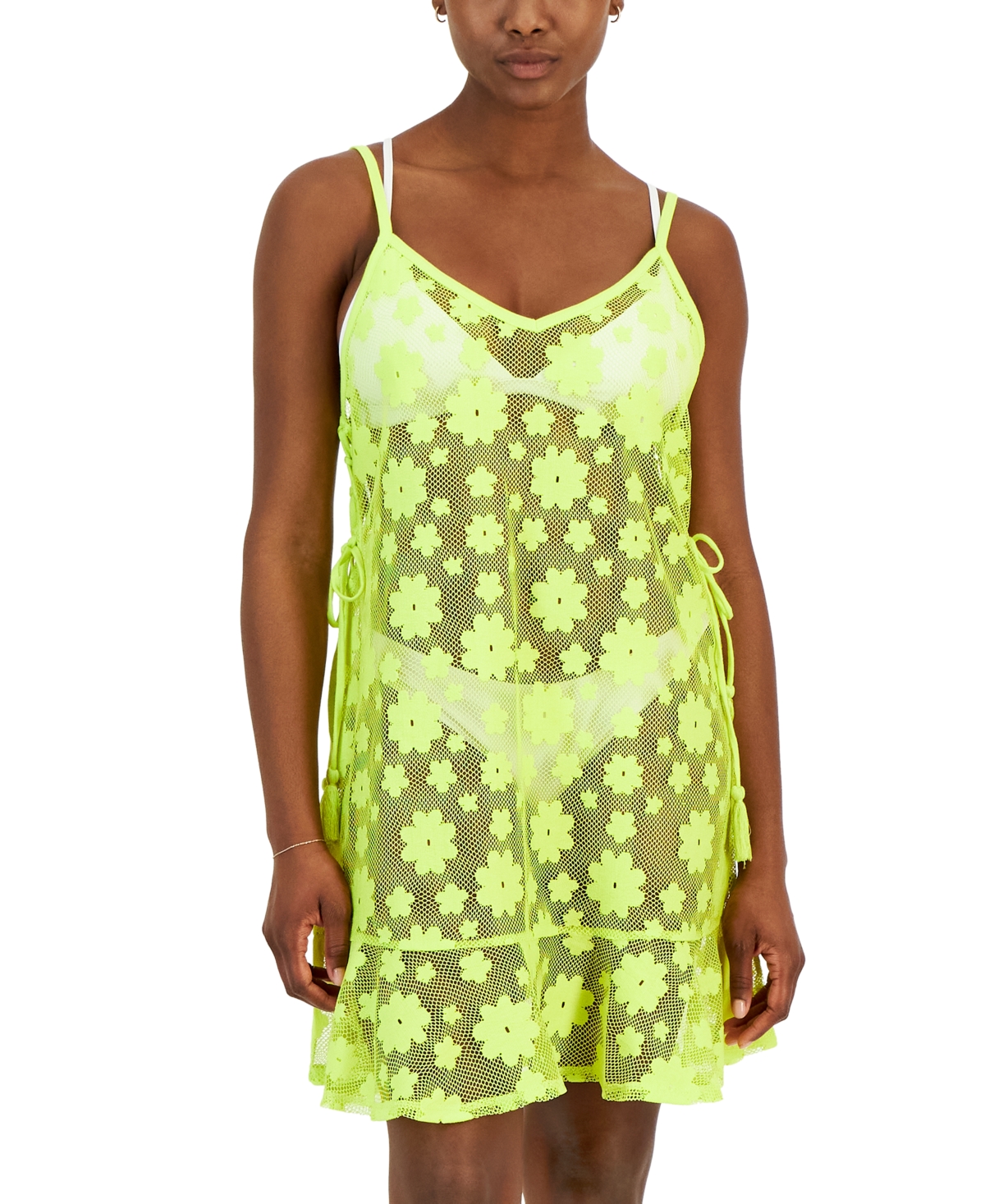 Women's Lace Side-Tie Dress Cover-Up, Created for Macy's - Limeade
