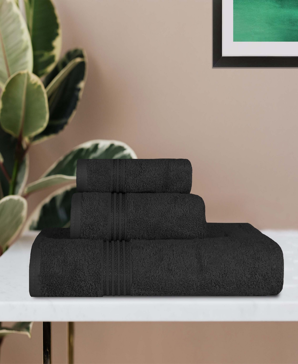 Superior Solid Quick Drying Absorbent 6 Piece Egyptian Cotton Assorted Towel Set In Black