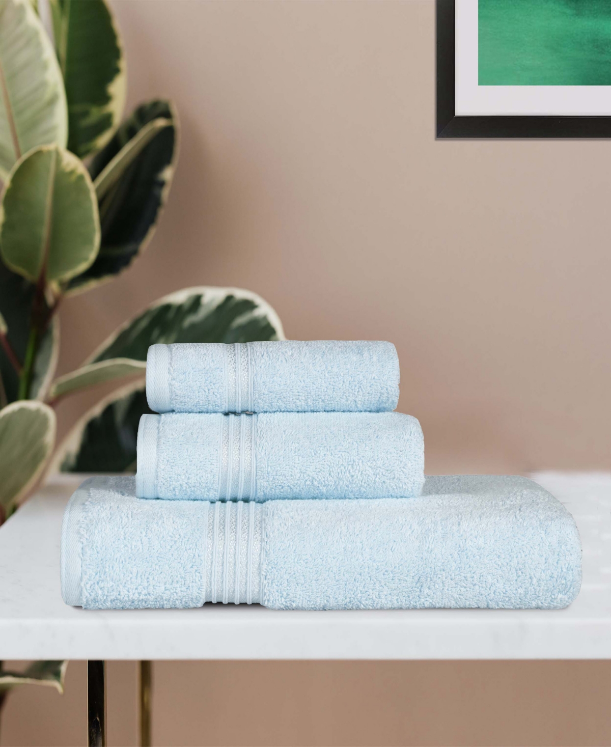 Superior Solid Quick Drying Absorbent 6 Piece Egyptian Cotton Assorted Towel Set In Light Blue