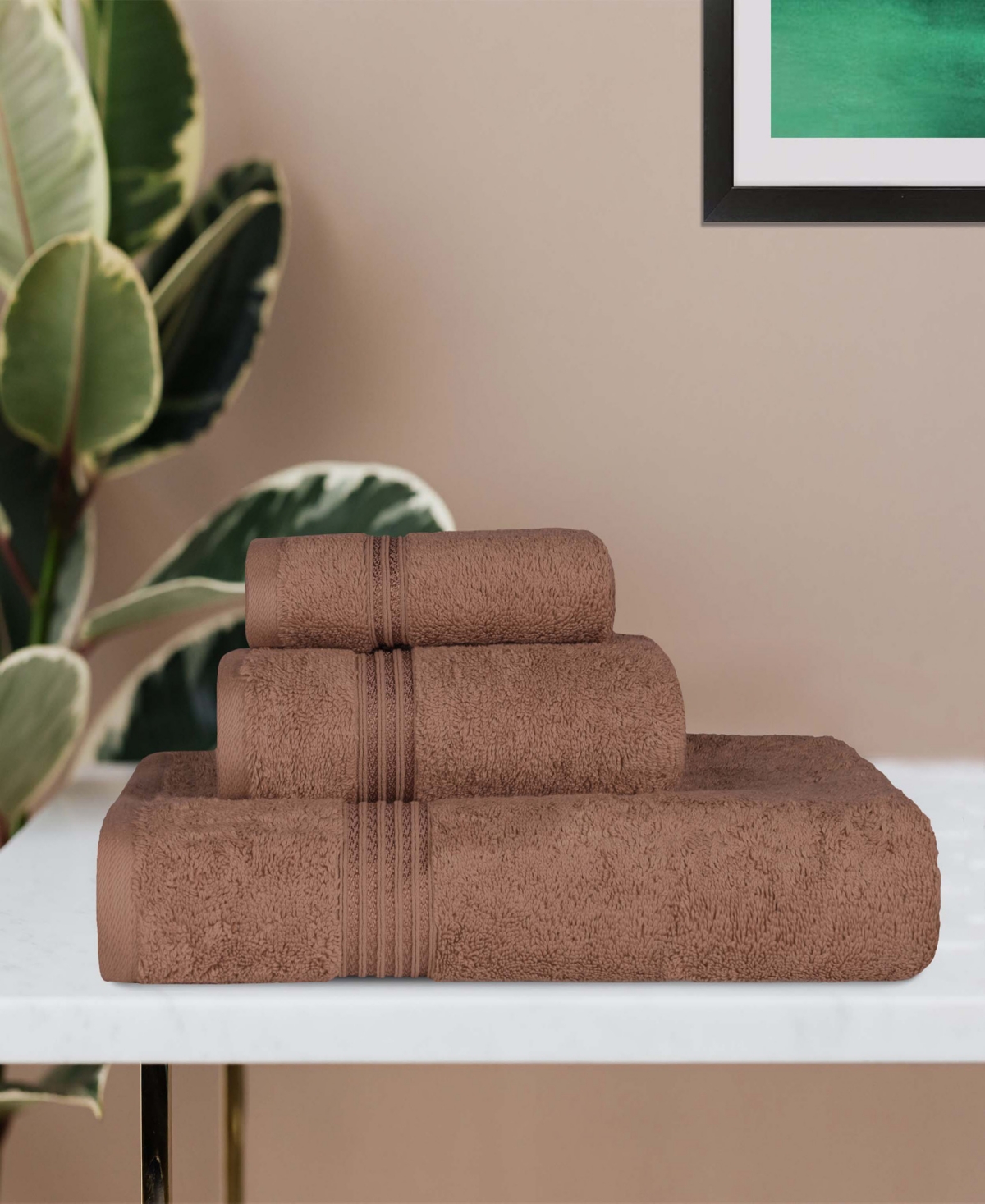 Superior Solid Quick Drying Absorbent 6 Piece Egyptian Cotton Assorted Towel Set In Mocha