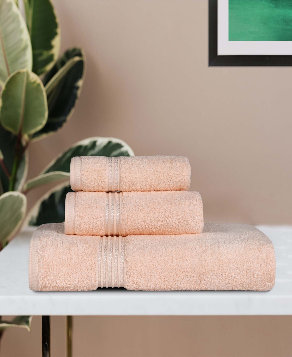 Superior Solid Quick Drying Absorbent 6 Piece Egyptian Cotton Assorted Towel Set In Peach