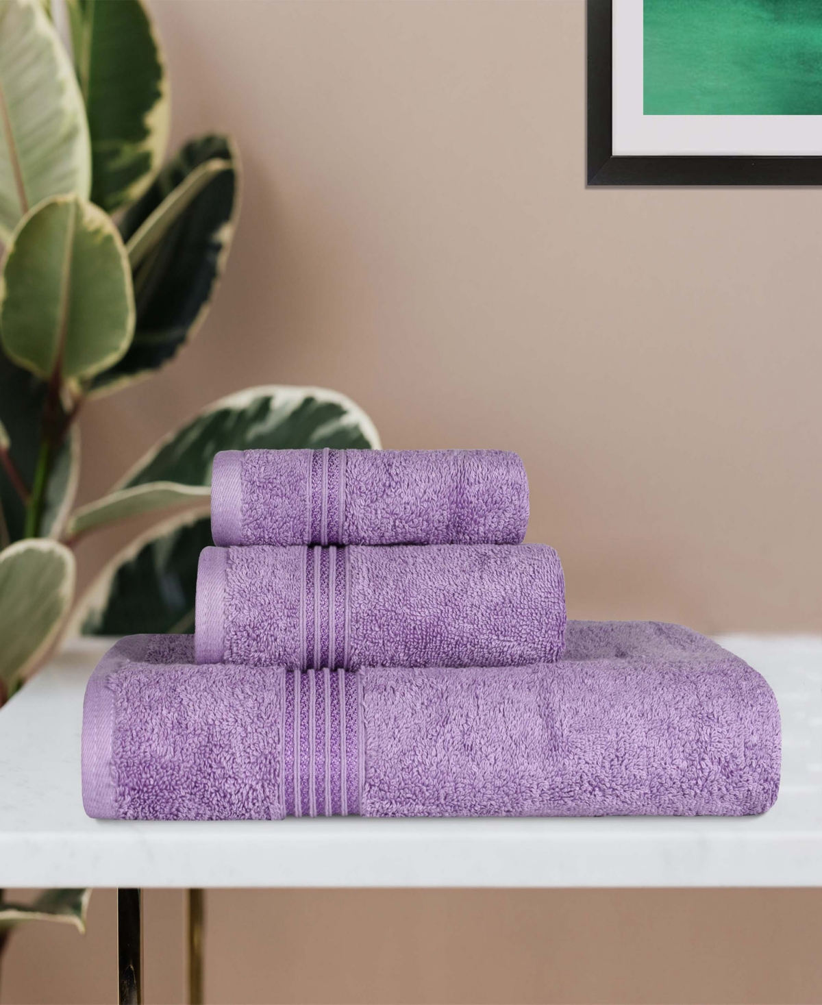 Superior Solid Quick Drying Absorbent 6 Piece Egyptian Cotton Assorted Towel Set In Royal Purp