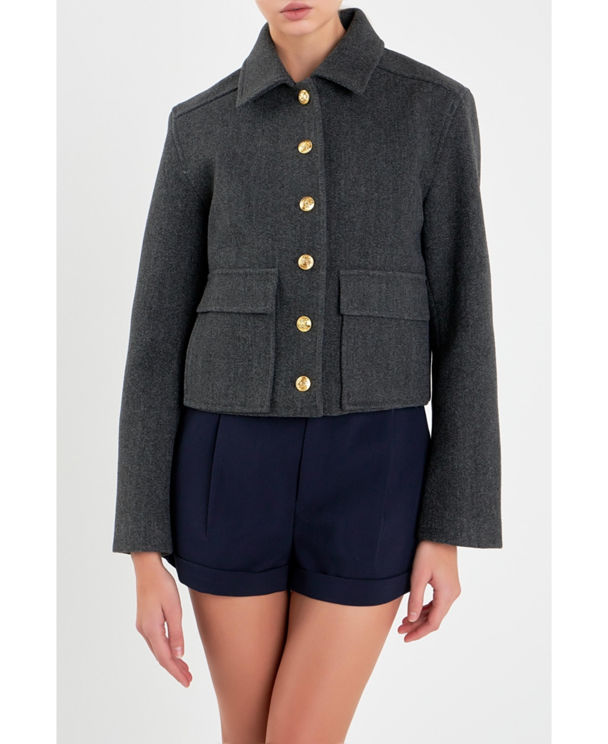 ENGLISH FACTORY WOMEN'S GOLD BUTTON CROPPED JACKET
