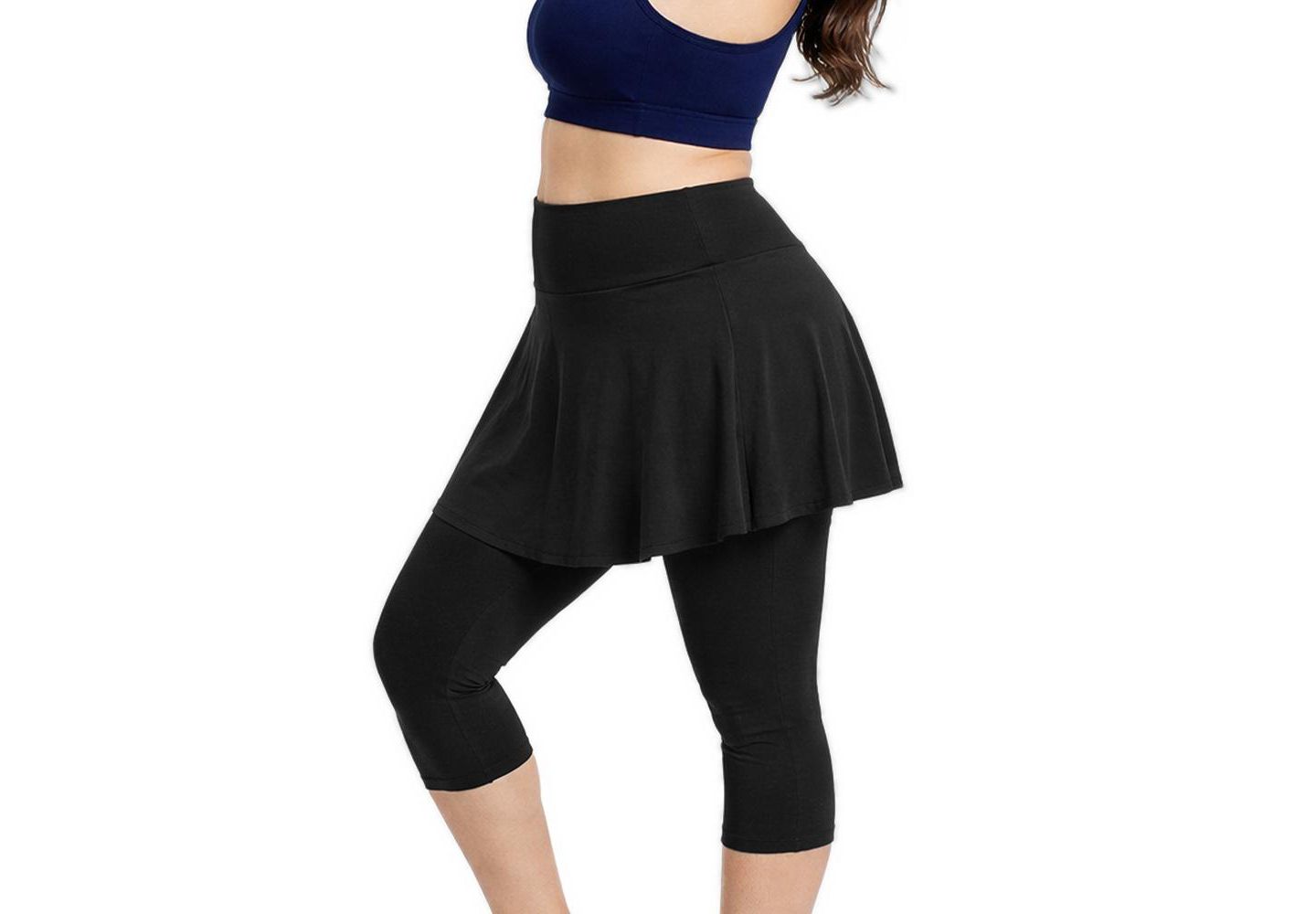 Женская юбка-шорты Calypsa Plus Size Chlorine Resistant High Waisted Flared Swim Skort With Attached Capri, цвет: Чёрный — фото 4