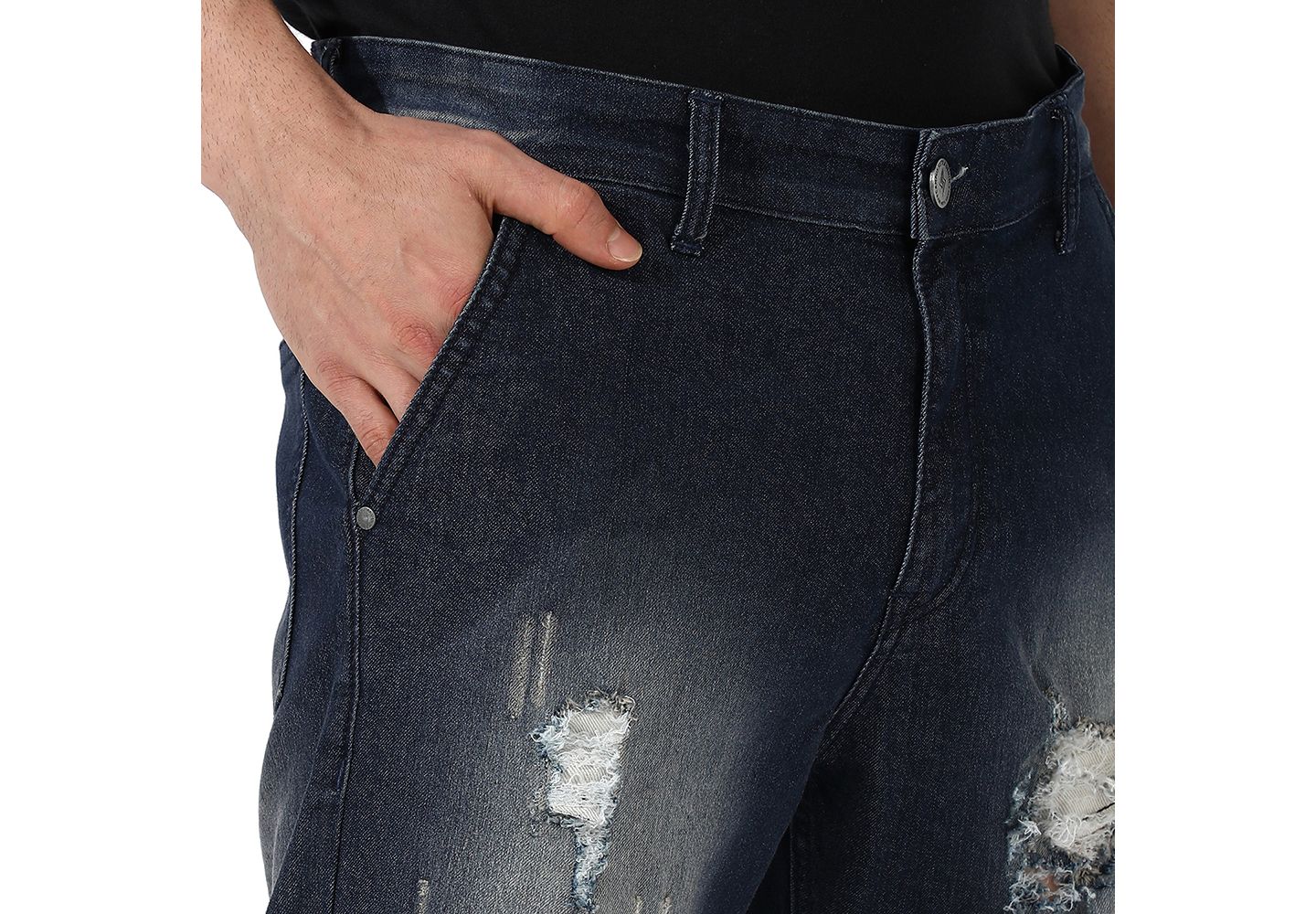 Мужские джинсы Campus Sutra Ripped Dark-Wash Denim Jeans, цвет: Тёмный синий — фото 3