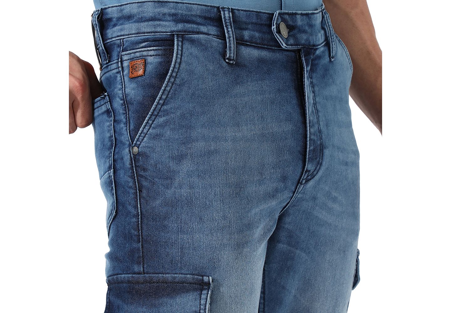 Мужские джинсы Campus Sutra Medium-Wash Cargo Denim Jeans, цвет: Синий — фото 3