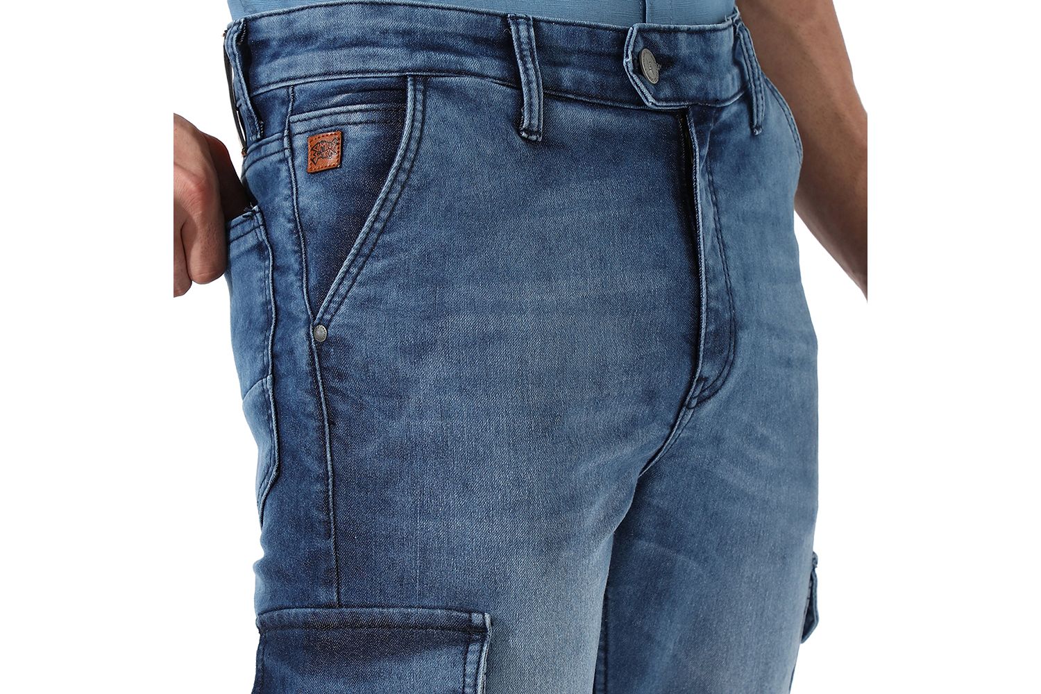 Men's Medium-Wash Cargo Denim Jeans
