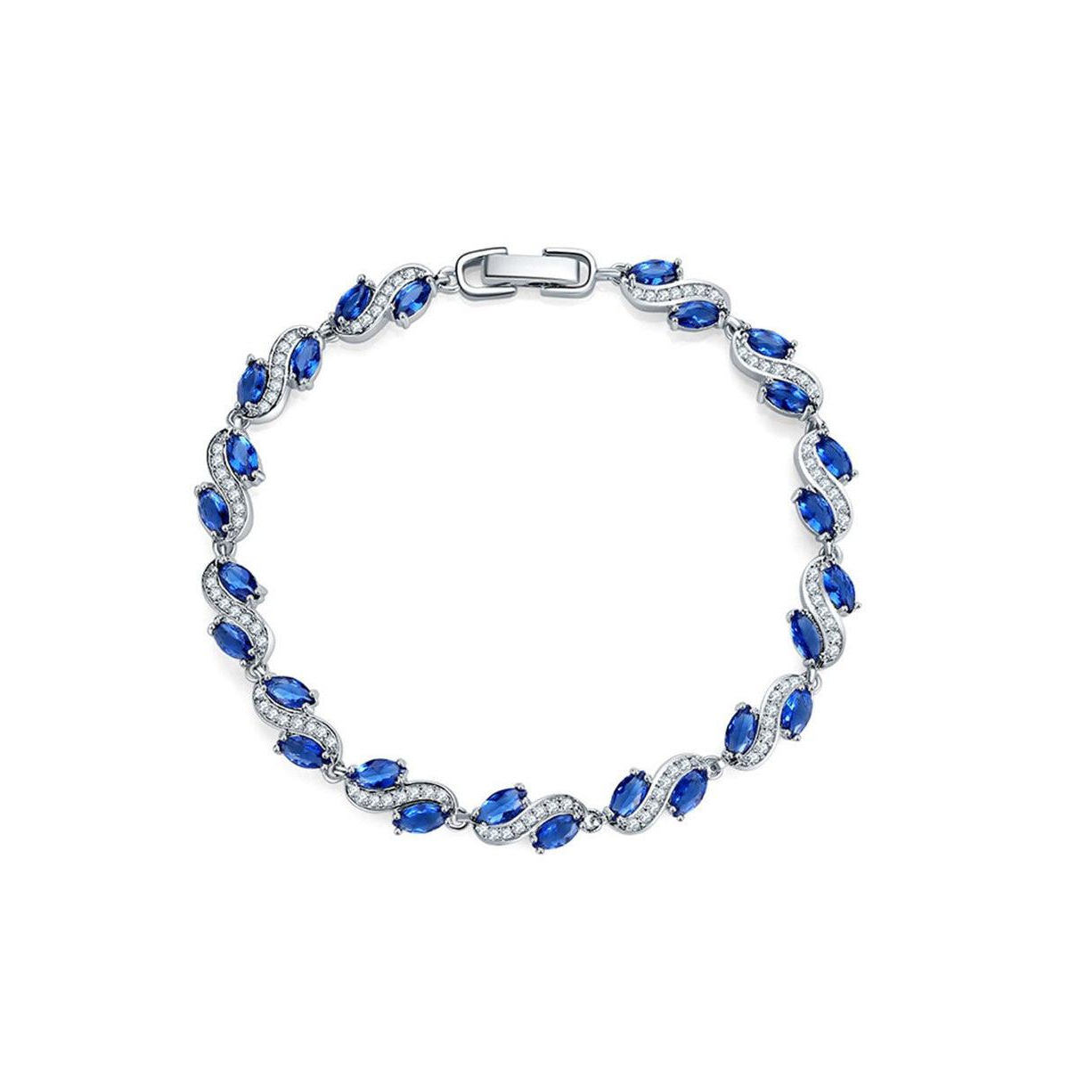 Cubic Zirconia Tennis Bracelet with Marquise Sapphire and White Diamond Cubic Zirconia - Silver