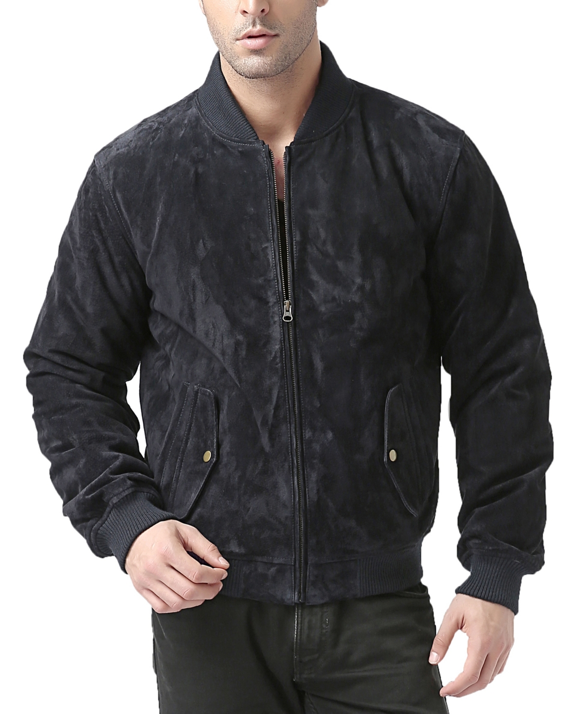 Men Urban Leather Bomber Jacket - Navy