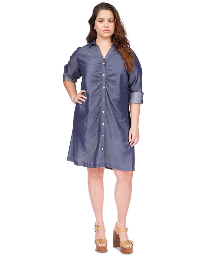Michael Kors Plus Size Ruched-Front Shirtdress - Macy's