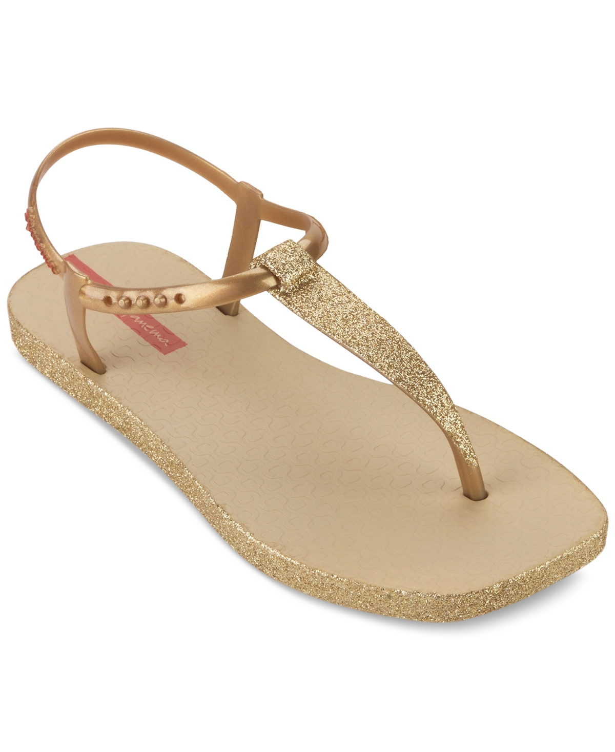 Ipanema X Shakira Class Edge Glow Slip-on Embellished T-strap Thong Sandals In Beige,gold