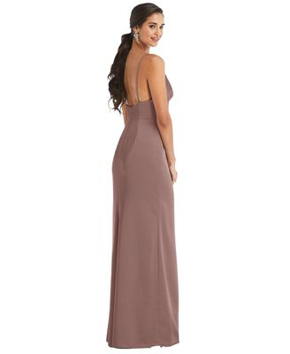 Women's Cowl-Neck Draped Wrap Maxi Dress with Front Slit