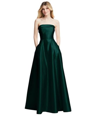 Alfred Sung Strapless Bias Cuff Bodice Satin Gown with Pockets - Macy's