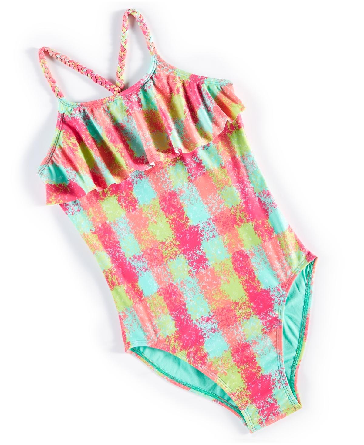 Shop Breaking Waves Big Girls Flounce Twisted-straps One-piece Swimsuit In Multi