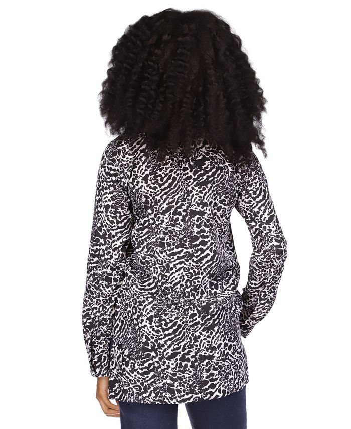 Michael Kors Women's Animal Jacquard Tie Front Shirt Black Size Large