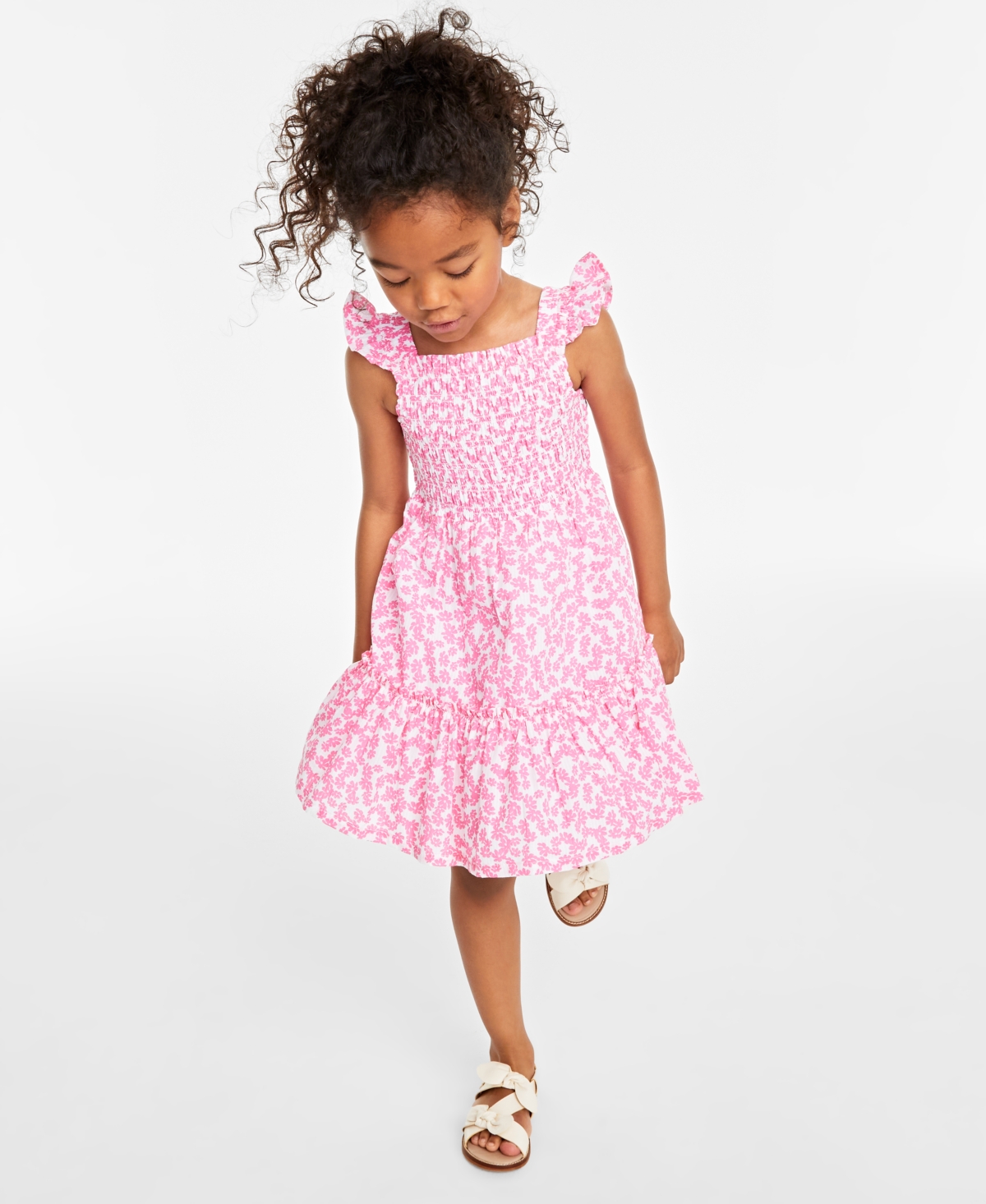 On 34th Kids' Toddler & Little Girls Cotton Smocked Dress, Created For Macy's In Azalea Pink Combo