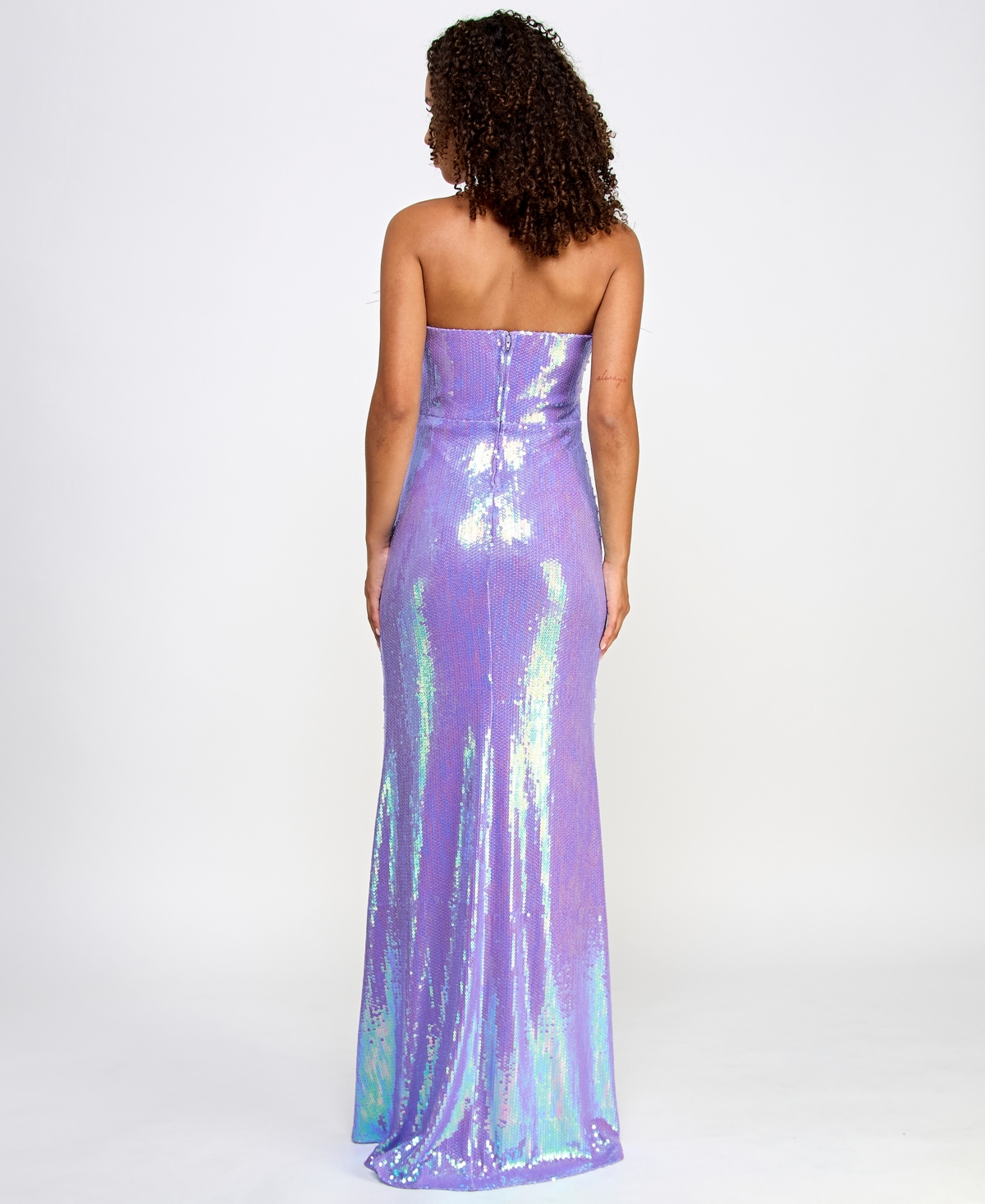 Shop Emerald Sundae Juniors' Sequined Strapless Feather-trim Gown In Lilac