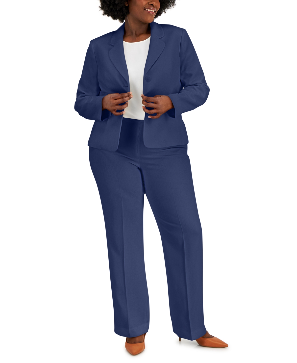 Le Suit Plus Size Button-front Side-zip Pantsuit In Deep Cobalt
