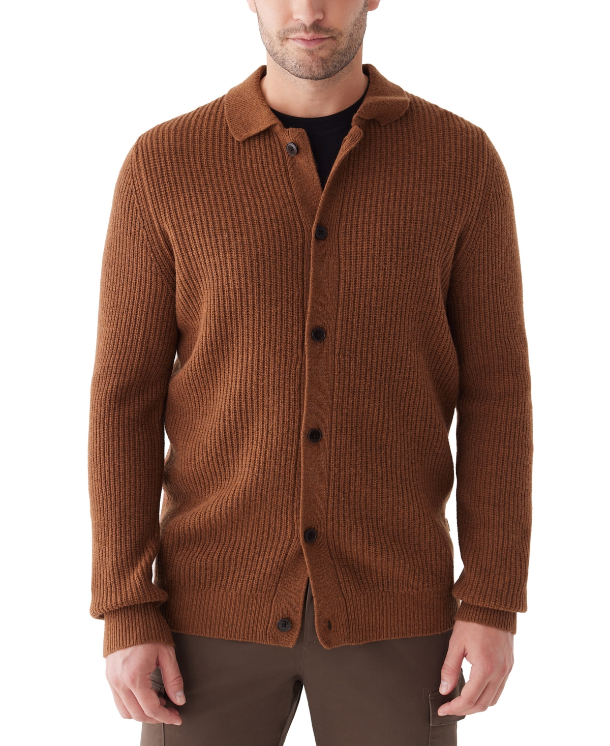 Men's Collared Button Sweater Overshirt - Spice