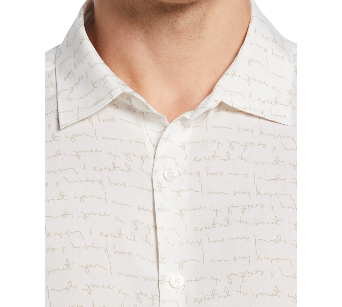 Shop Perry Ellis Men's Writing Print Long-sleeve Button Shirt In Bright White