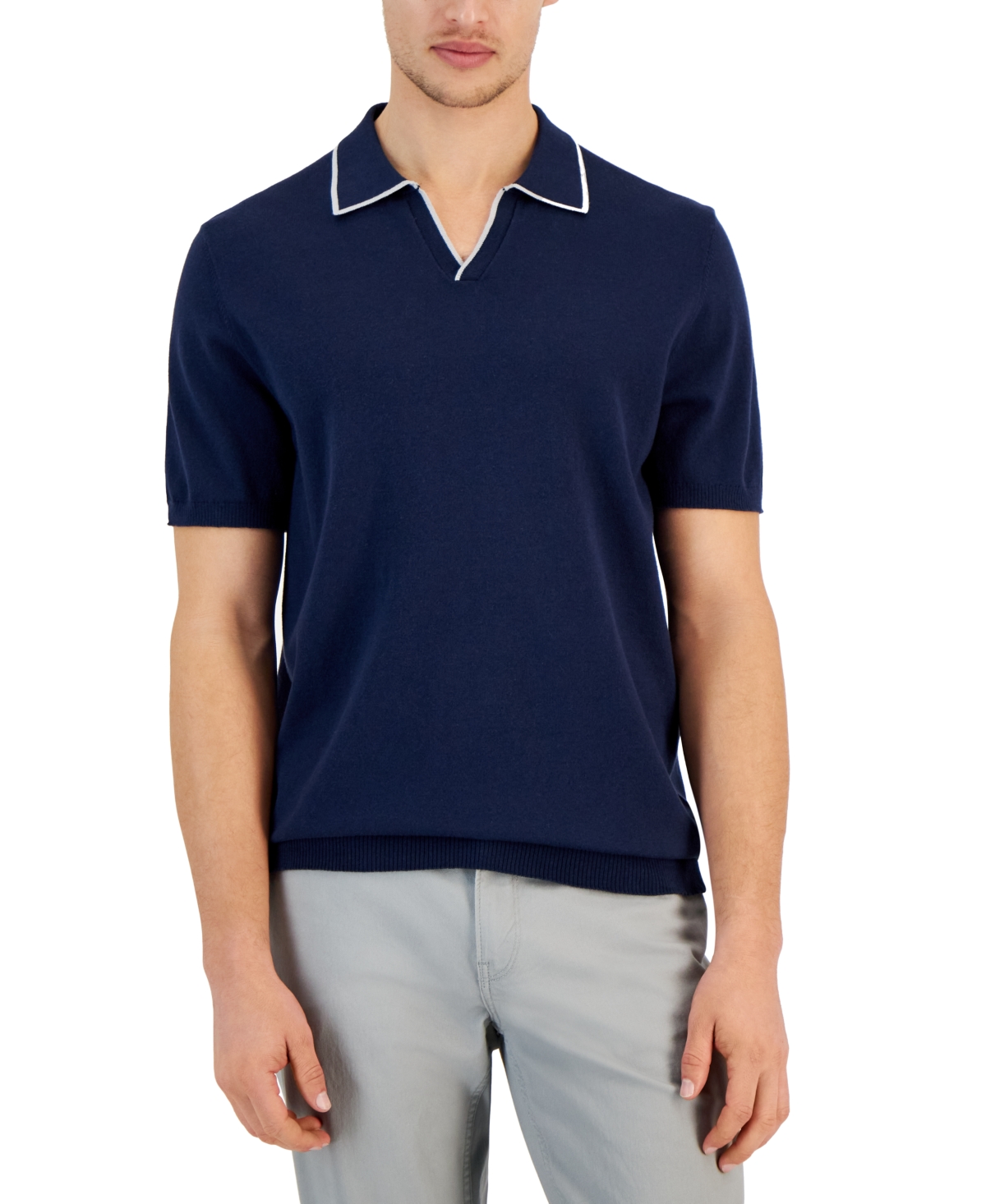 Alfani Men's Short Sleeve Open-collar Polo Sweater, Created For Macy's In Neo Navy