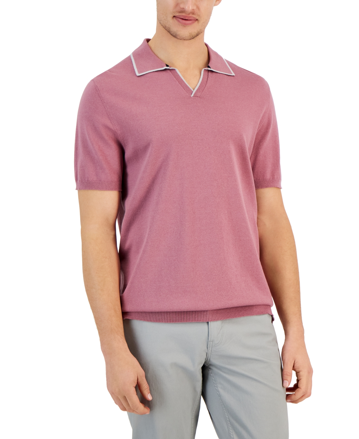 Alfani Men's Short Sleeve Open-collar Polo Sweater, Created For Macy's In Smoked Rose
