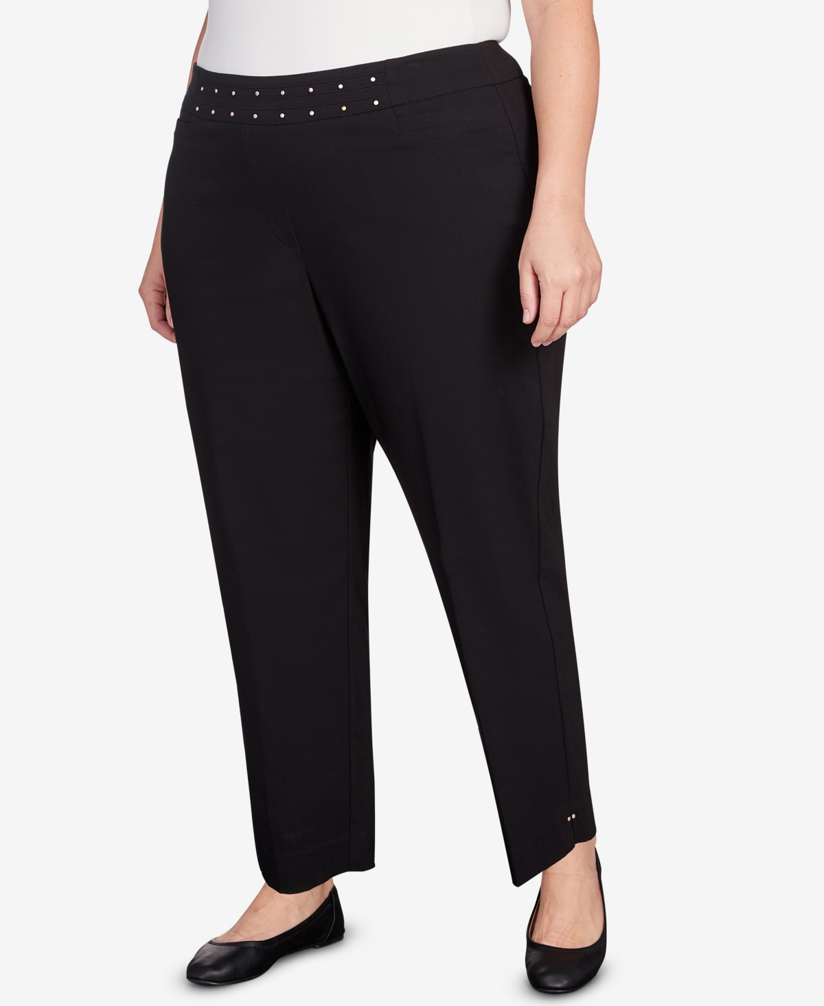 Alfred Dunner Plus Size Neutral Territory Embellished Waist Short Length Pants