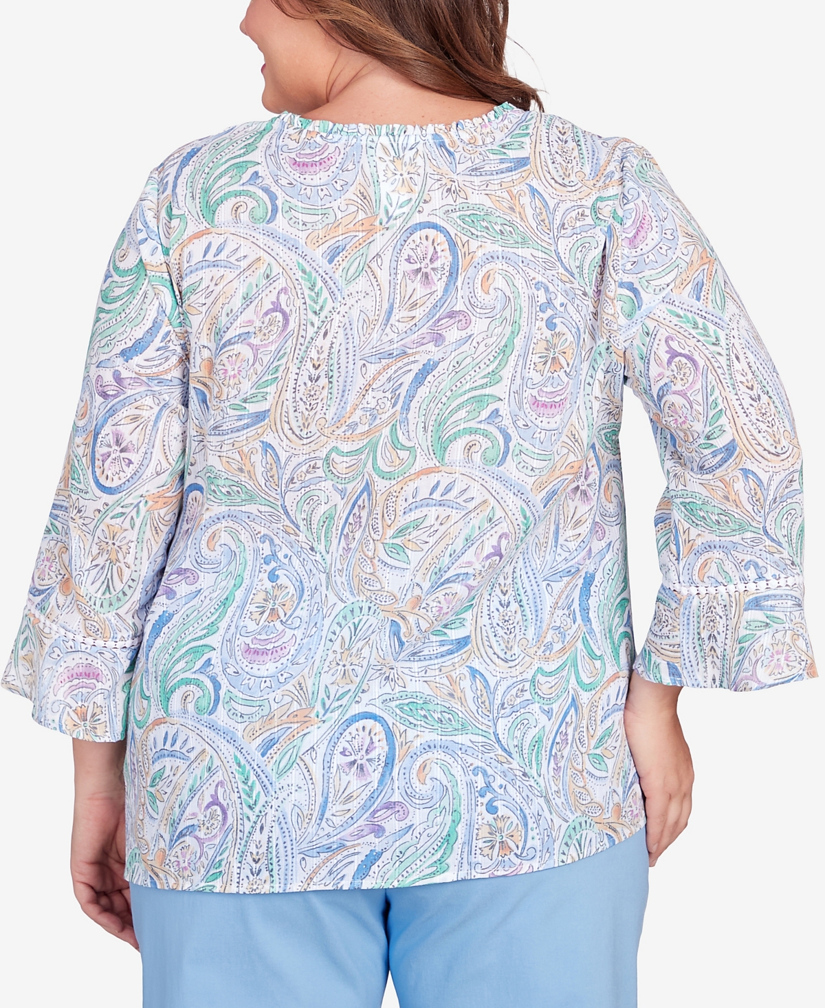 Alfred Dunner Plus Size Classic Pastels Paisley Flutter Sleeve Button Front Top