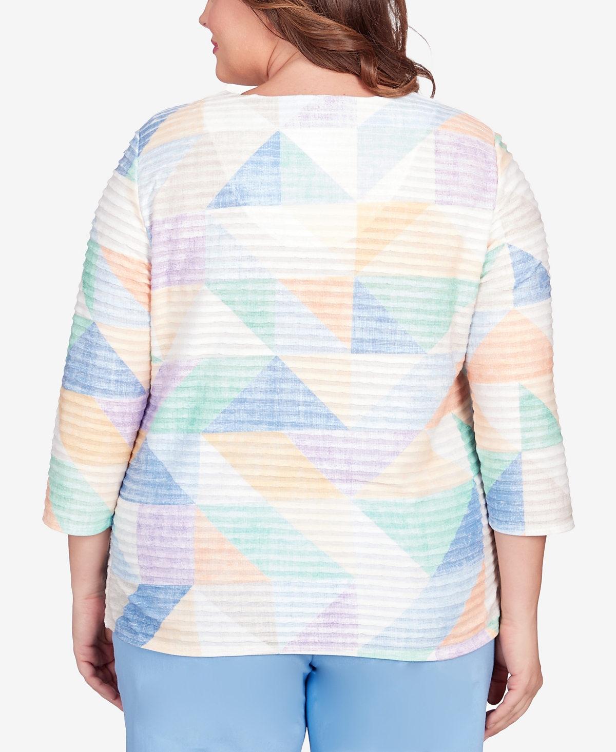 Alfred Dunner Plus Size Classic Pastels Textured Geo V-neck Top
