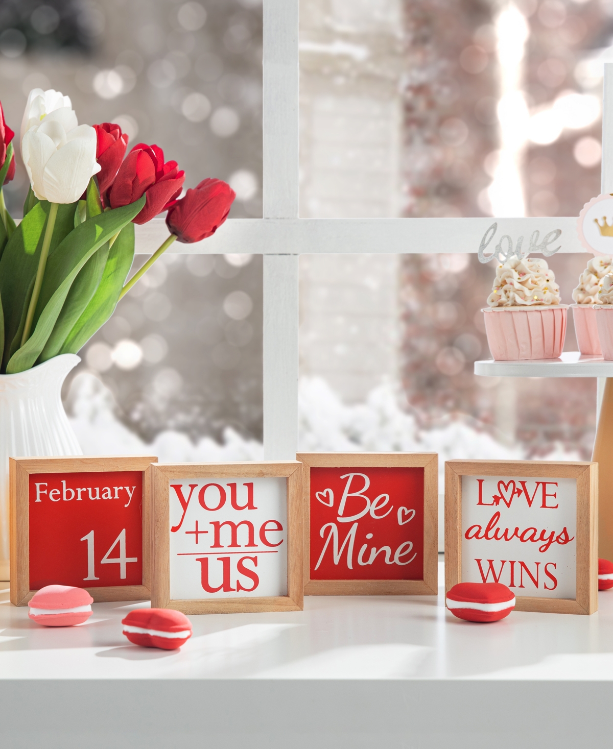 Glitzhome Block 4-pc. Valentines Day Tabletop Decor In Multi