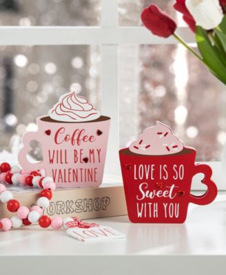 Wooden Valentine's Coffee Cup Table Decor, Set of 2