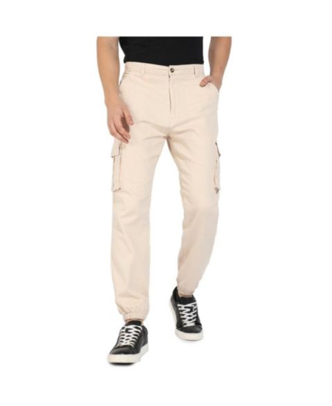 Мужские брюки Campus Sutra Beige Cuffed Hem Cargo Trousers, цвет: Бежевый