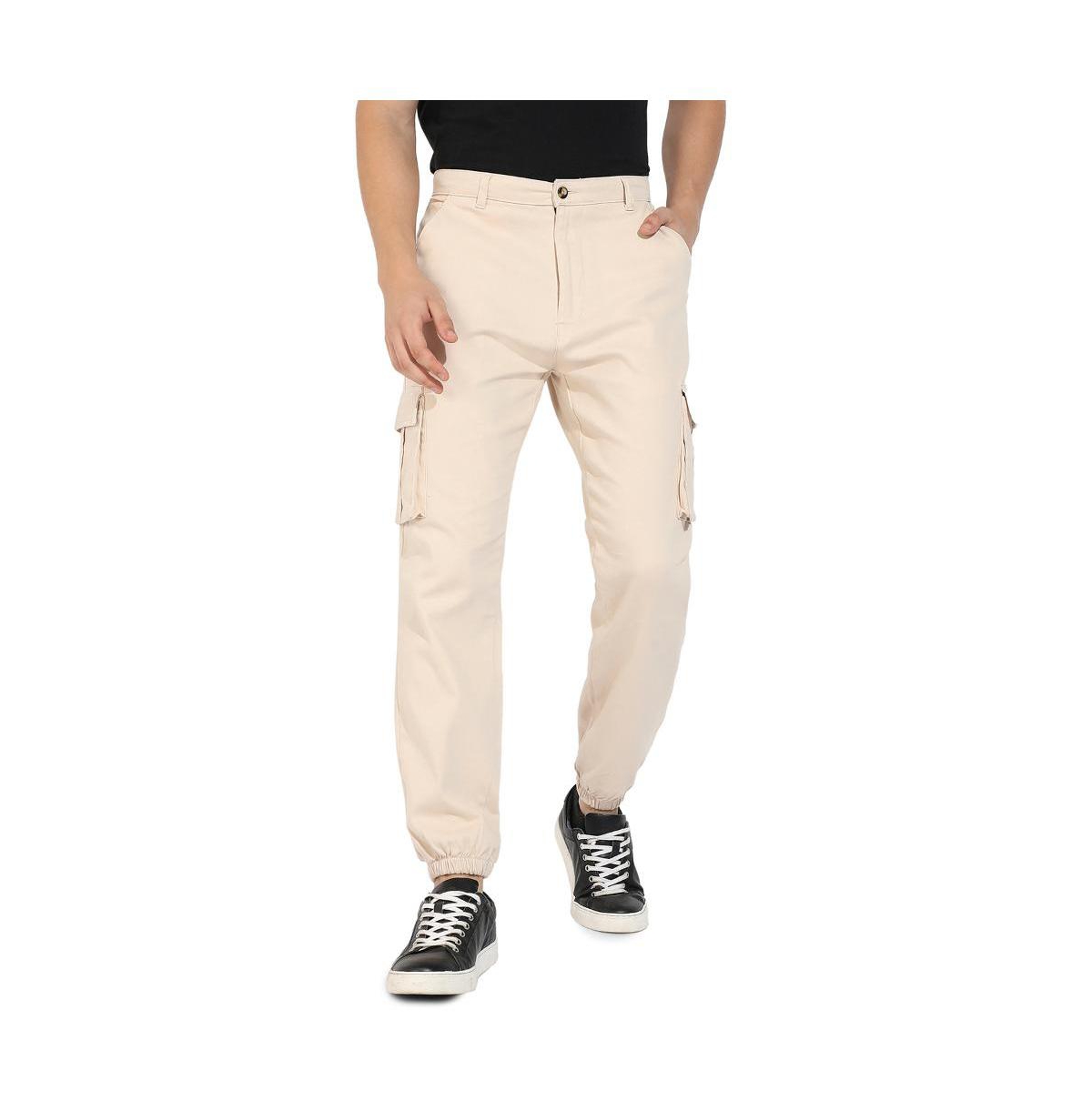 Shop Campus Sutra Men's Beige Cuffed Hem Cargo Trousers