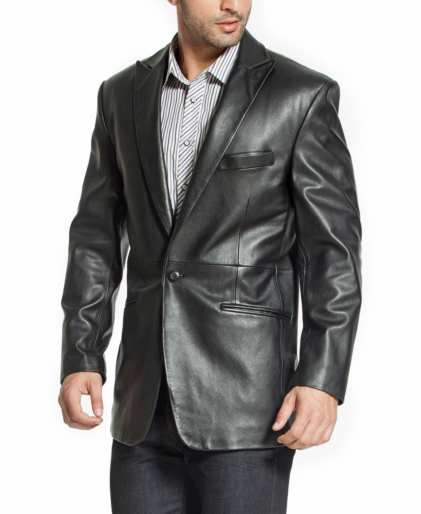 Мужской пиджак BGSD Tall One-Button Tuxedo Leather Blazer, цвет: Чёрный — фото 3