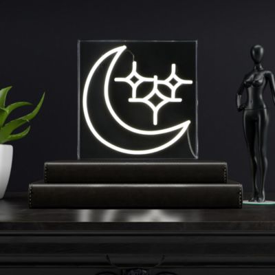 Starry Crescent Square Contemporary Glam Acrylic Box USB Operated LED Neon Light