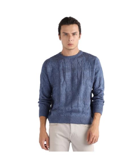 Мужской свитер Cahoot Campus Sutra Blue Textured Knit Pullover, цвет: Синий
