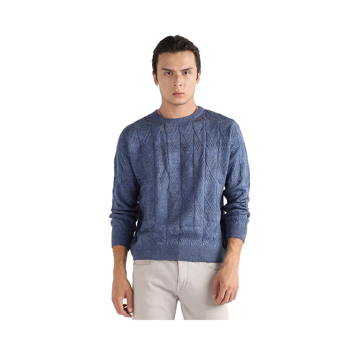 Men's Blue Textured Knit Pullover Sweater - Blue