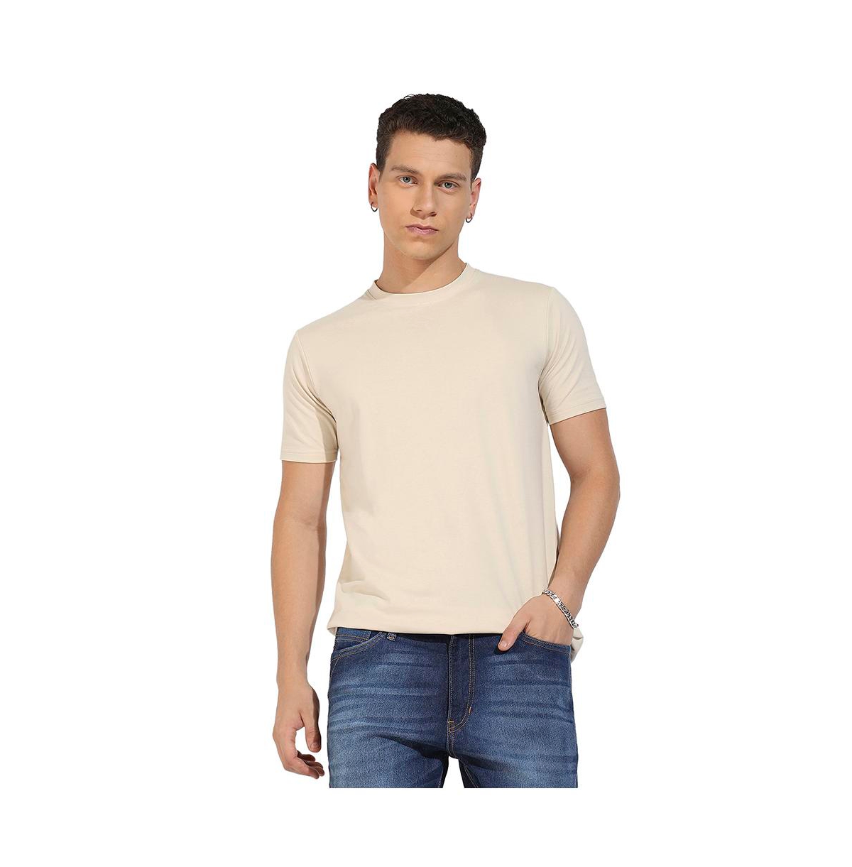 Men's Beige Basic Regular Fit T-Shirt - Beige