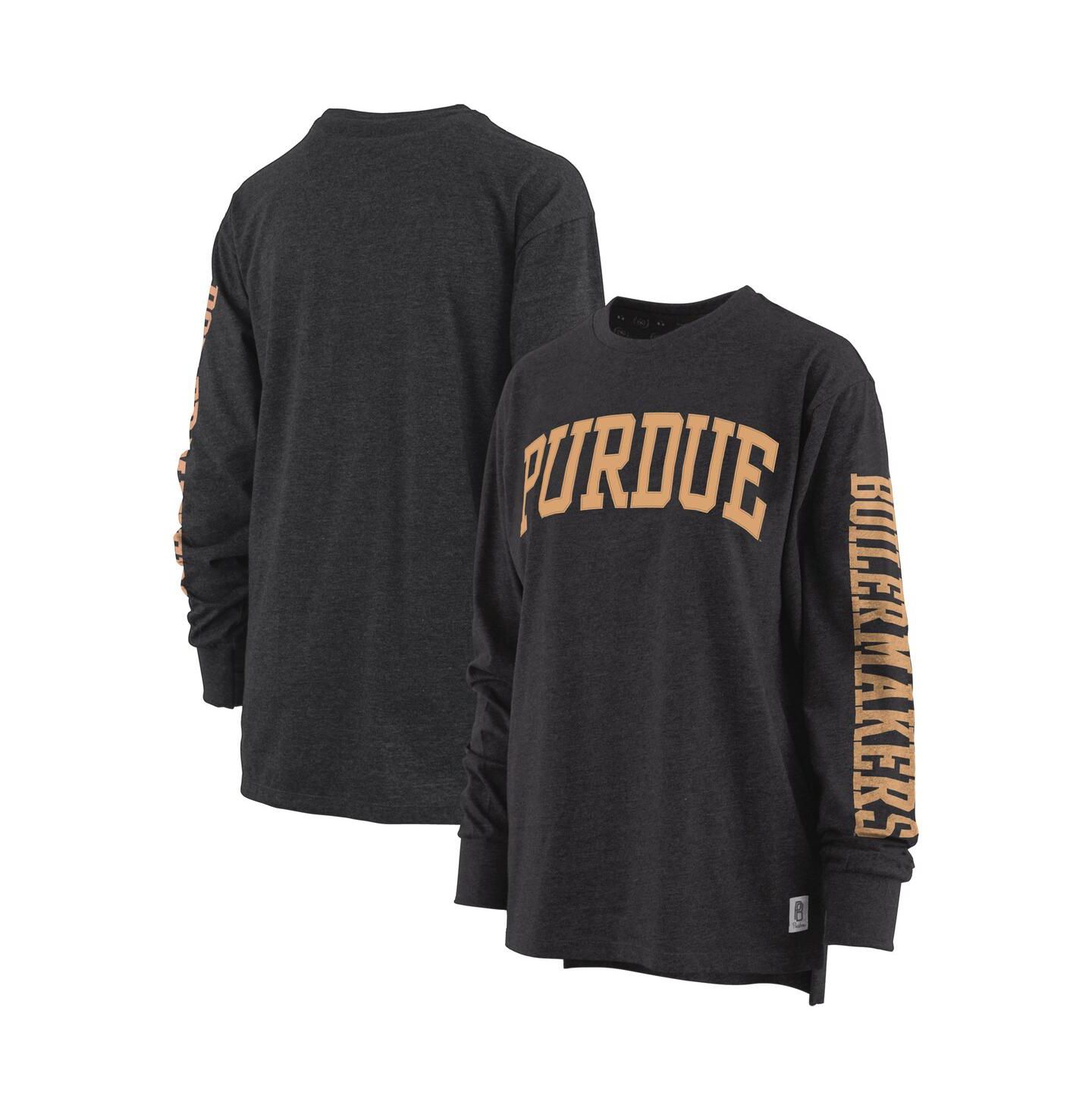 Женская футболка Pressbox Heathered Black Purdue Boilermakers Two-Hit Canyon Long Sleeve — фото 1
